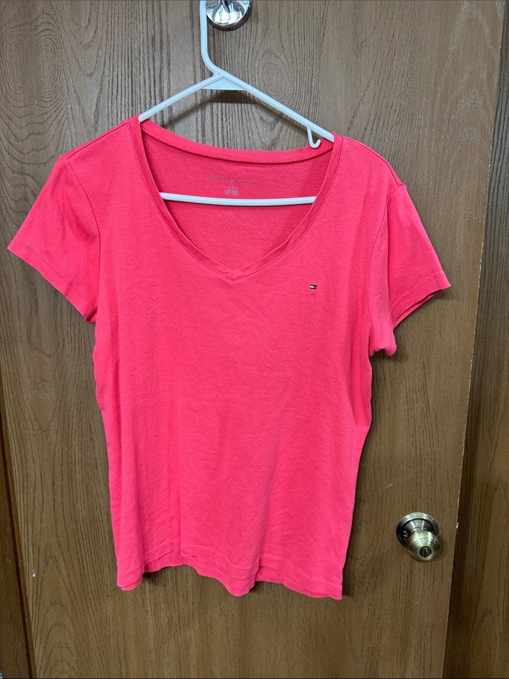 Tommy Hilfiger Bright Pink V-Neck Short Sleeve Tee